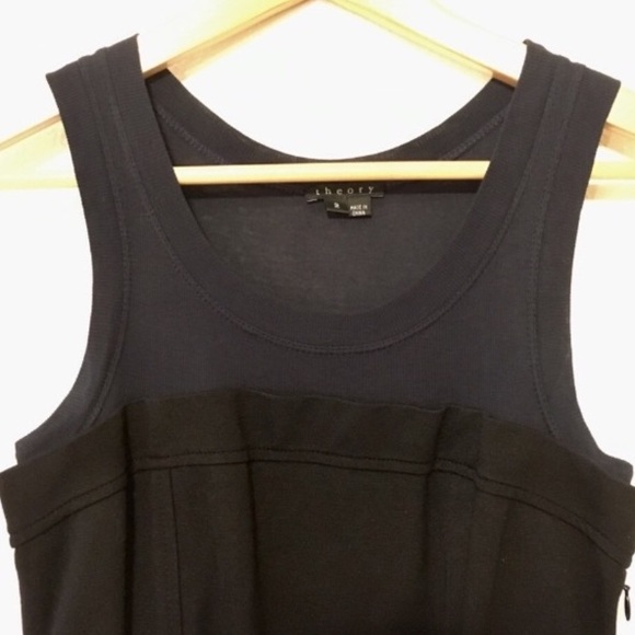 Theory Black Layered Ponte Dress Knit Sleeveless Tie Waist A-Line Mini Women 2 - Picture 5 of 8